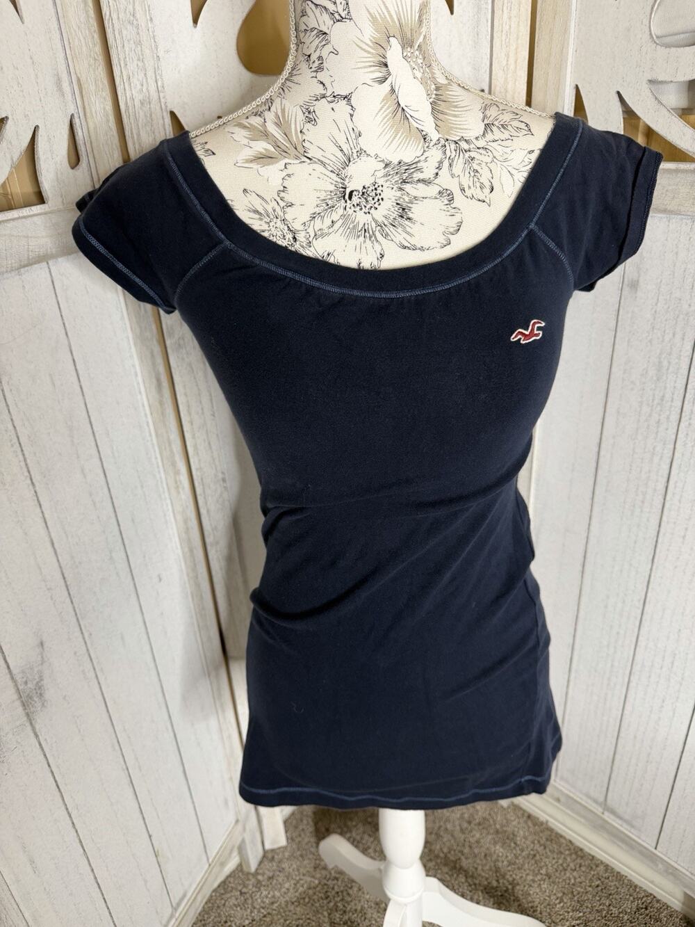 Vintage Y2K Hollister Navy Blue Babydoll Top Tunic Stretch Size Medium